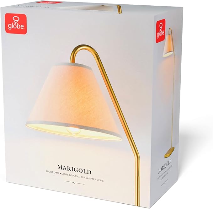 GLOBE Electric 62" Floor Lamp, Matte Brass Finish, Beige Fabric Shade, On/Off Rotary Switch, 6-Ft Clear Cord, Cozy Glam Style, E26 Base, 61000147