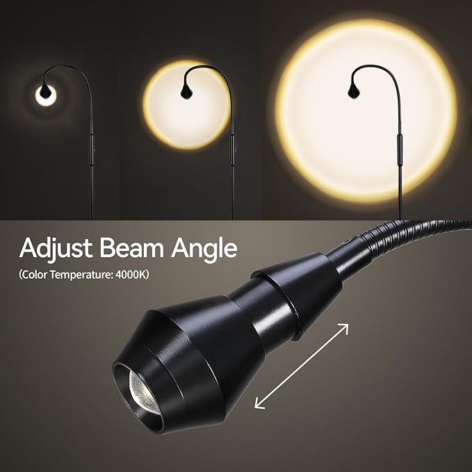 SUNMORY Adjustable LED Beam Floor Lamps for Living Room, Reading Lamp with Flexible Gooseneck, Dimmable Zoomable Spotlight, Work Light, Touch Control, Task Crafting Standing Lamp for Office Bedroom