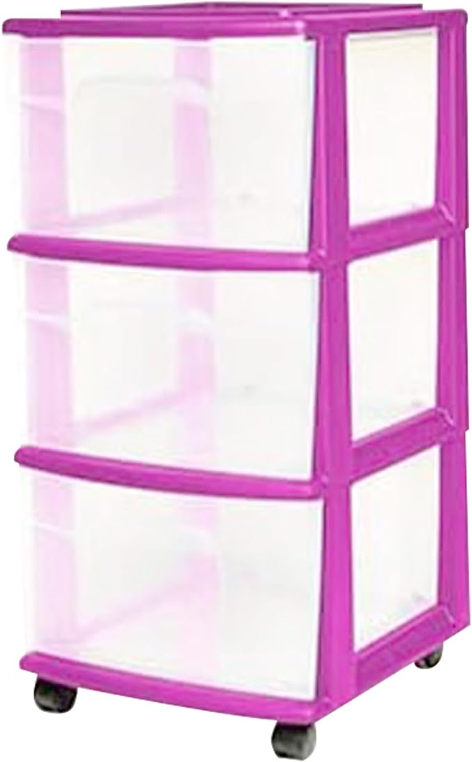 HOMZ 2-Pack Drawer Tower, 3-Tier Clear Plastic Storage Organizer Cart, and