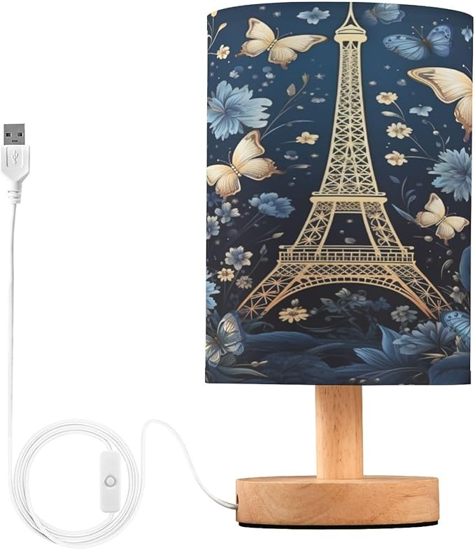 Butterflies Eiffel Tower LED Table Lamp for Bedroom Bedside Lamp with USB Charging Ports Decor Nightstand for Living Room Reading Dorm Desk Home Office