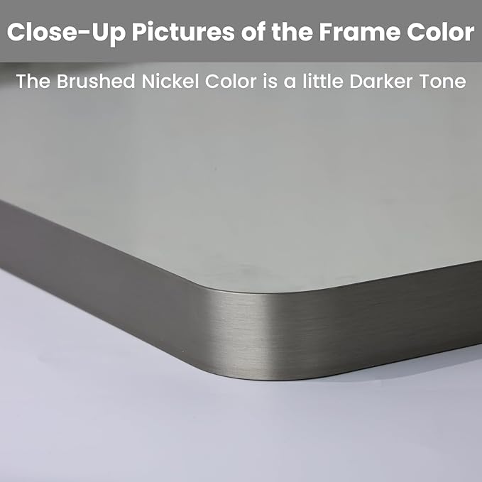 LOAAO 55X36 Inch Brushed Nickel Bathroom Mirror, Rounded Rectangle Silver Metal