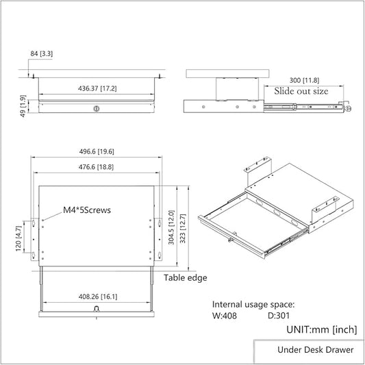 Under Desk Lockable Sliding Out Drawer