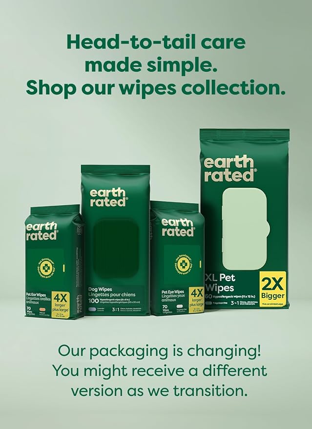 Earth Rated Pet Wipes for Dogs and Cats, Hypoallergenic, Cleaning and Hydrating