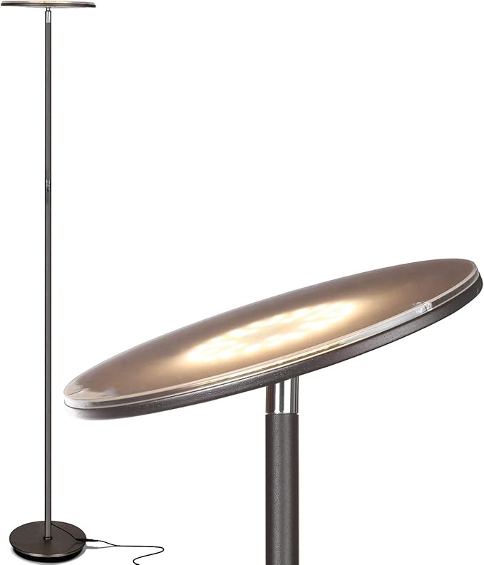 Brightech Sky LED Floor lamp, Torchiere Super Bright Floor Lamp for Living Rooms & Offices - Dimmable, Tall Standing Lamp for Bedroom Reading - Bronze