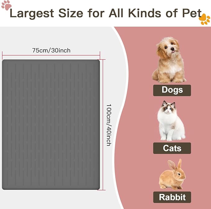 Largest Dog Food Mat, 39.5"x29.5" Silicone Dog and Cat Mat for Food and Water Bowls, Thinken Waterproof Non-Slip XXXL Pet Feeding Mat for Floors (Deep Green)
