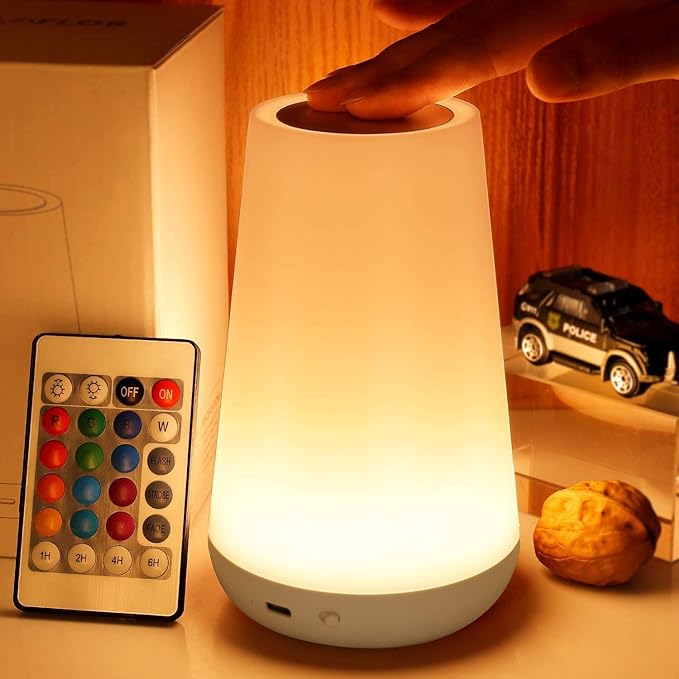 THAUSDAS Night Light, Dimmable Touch Lamp for Bedroom, Portable Table Bedside Lamp, 5 Brightness 13 RGB Colors, Night Lights for Baby Nursery Bathroom