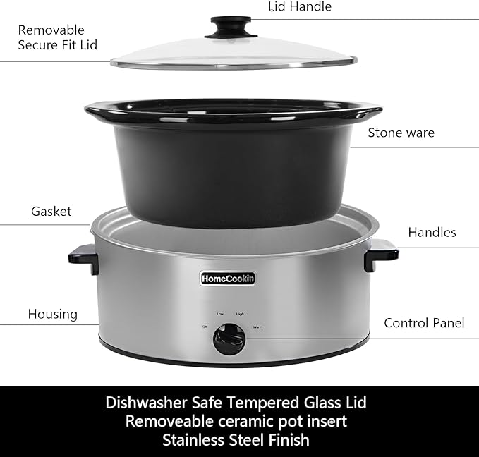 HOMECOOKIN 6 Quart Slow Cooker Oval Manual Pot Food Warmer