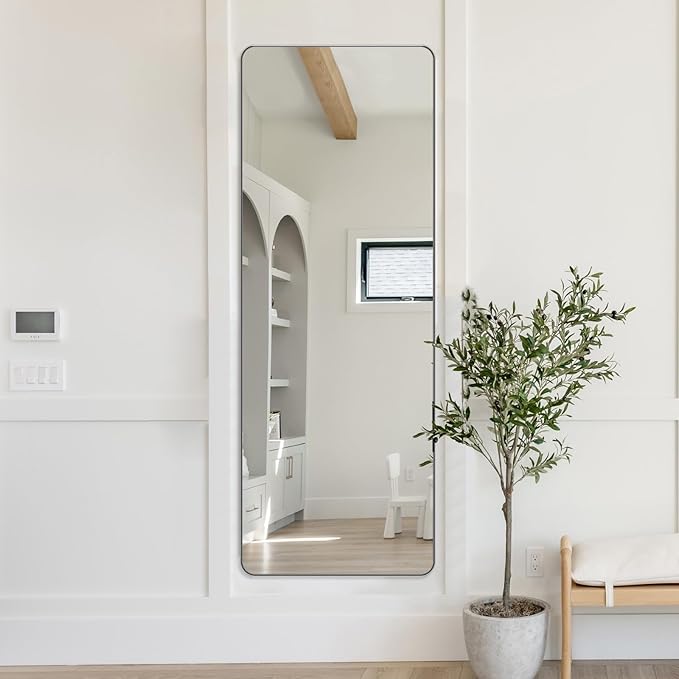 ANDY STAR 18" x 48" Full Length Wall Mirror, Large Brushed Nickel Mirror