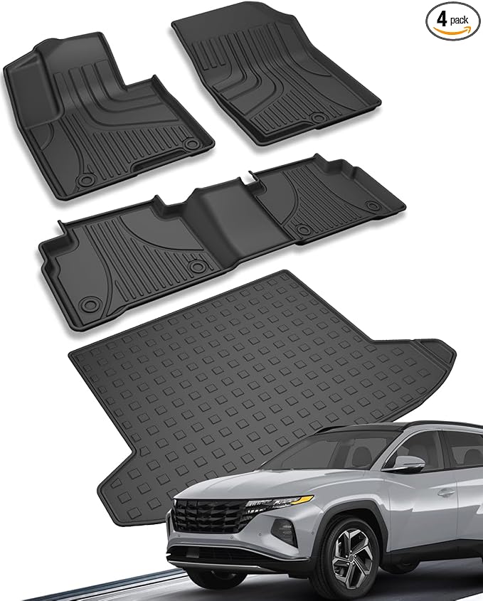 Floor Mats Fit for Hyundai Tucson 2026 2025 2024 2023 2022 Floor Liners & Cargo Mat (Not PHEV) - Custom Fit TPE Heavy Duty All Weather Floor Mats Cargo Liner for Tucson Accessories Black