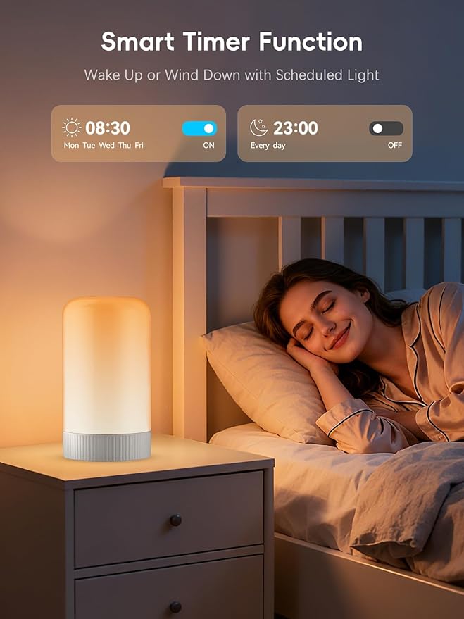 RGBICWW Smart Table Lamp, Touch Bedside Lamp with App Control, LED Desk Lamp with Music Sync, 30+ Scenes & 16M Colors, Color Changing Lamp for Bedroom Living Room Gaming Dimmable Night Light, Grey
