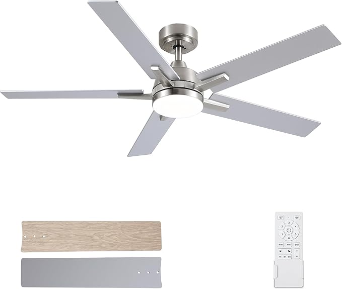 SODSEA Ceiling Fans with Lights, 52 inch Nickel Ceiling Fan with Light and