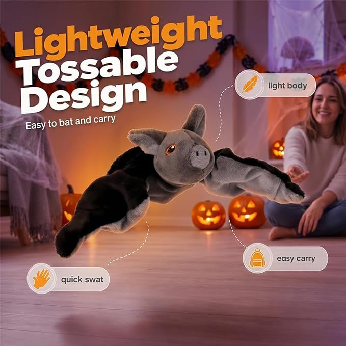 Flying Bat Dog Toy, Flapping Wings Interactive Chirping Pet Teaser, Remote Control Rechargeable Halloween Bat Toy with Catnip Filling, Electric Simulation Flying Motion Toy for Cats Dogs,1pc