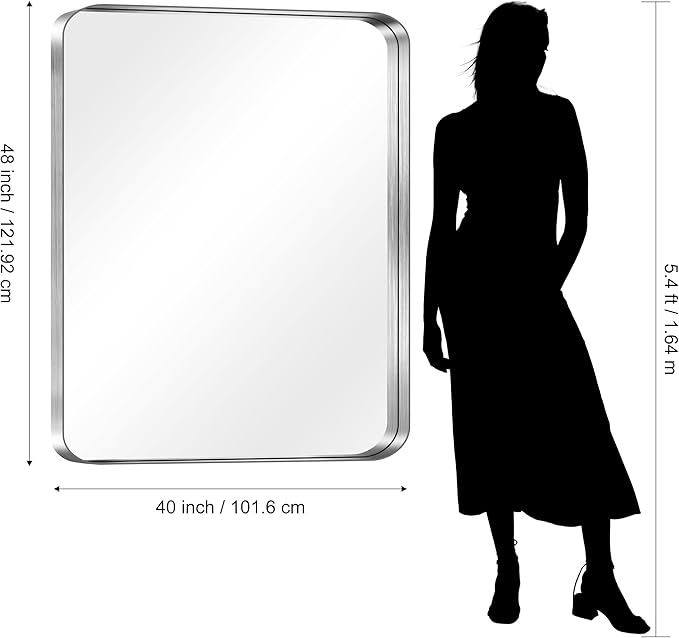 CIRCUMI Silver Bathroom Mirror, Rounded Corner, Tempered Glass, Large Mirror