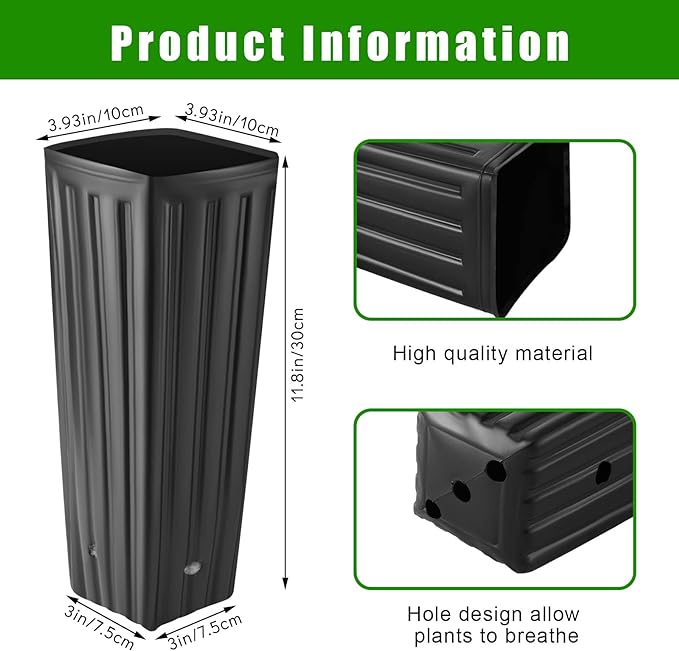 Nuenen 100 Pcs Tall Tree Pot Plastic Deep Plant Nursery Pots Black Seedling Treepots Flower Plant Container with Drainage Holes for Indoor Outdoor Gardening (11.8" H X 3.9" W)