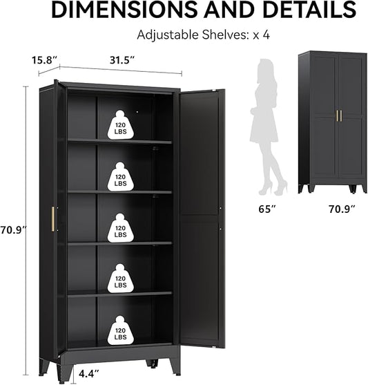 COFaR 71" Modern Pantry Cabinet in Black, 5-Tier Storage Cabinet