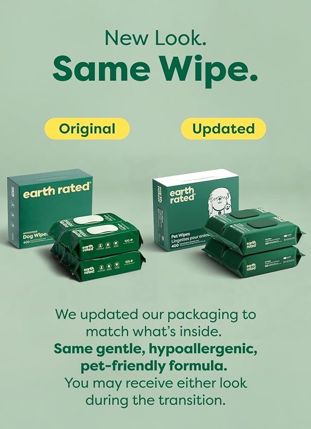 Earth Rated Pet Wipes for Dogs and Cats, Hypoallergenic, Cleaning and Hydrating