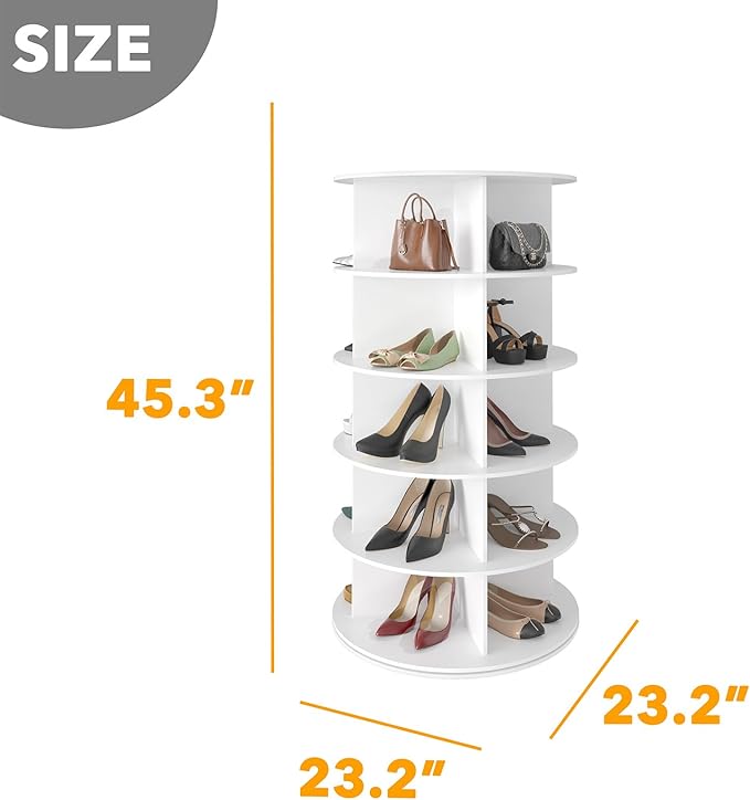 SpaceAid 5 Tier Rotating Shoe Rack Tower, Spinning Shoe Display Lazy Susan