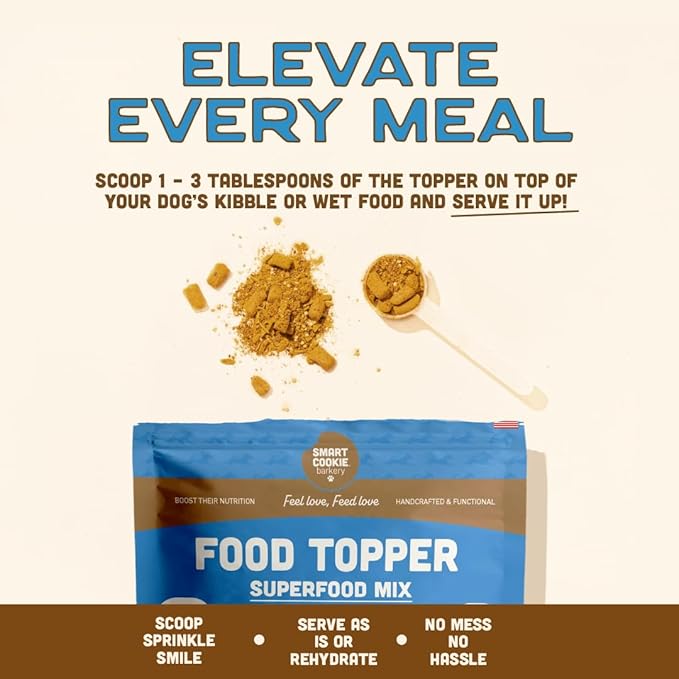 Smart Cookie Natural Dog Food Topper - Superfood - Salmon Dog Meal Mixer for All Ages - Food Topper for Picky Eaters and Boosting Nutrition - Non GMO, Made in The USA - 15 oz Bag (30 Day Supply)