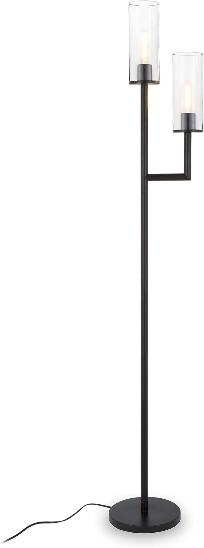Basso 2-Light Torchiere Floor Lamp with Glass Shade in Brass/Clear