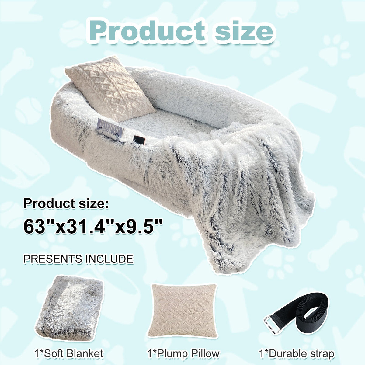 Human Dog Bed - 63 In X 31.4 In X 9.5 In Washable Faux Fur Lounger For Adults & Pets, Cushion With Orthopedic Support, Includes Pillow & Blanket