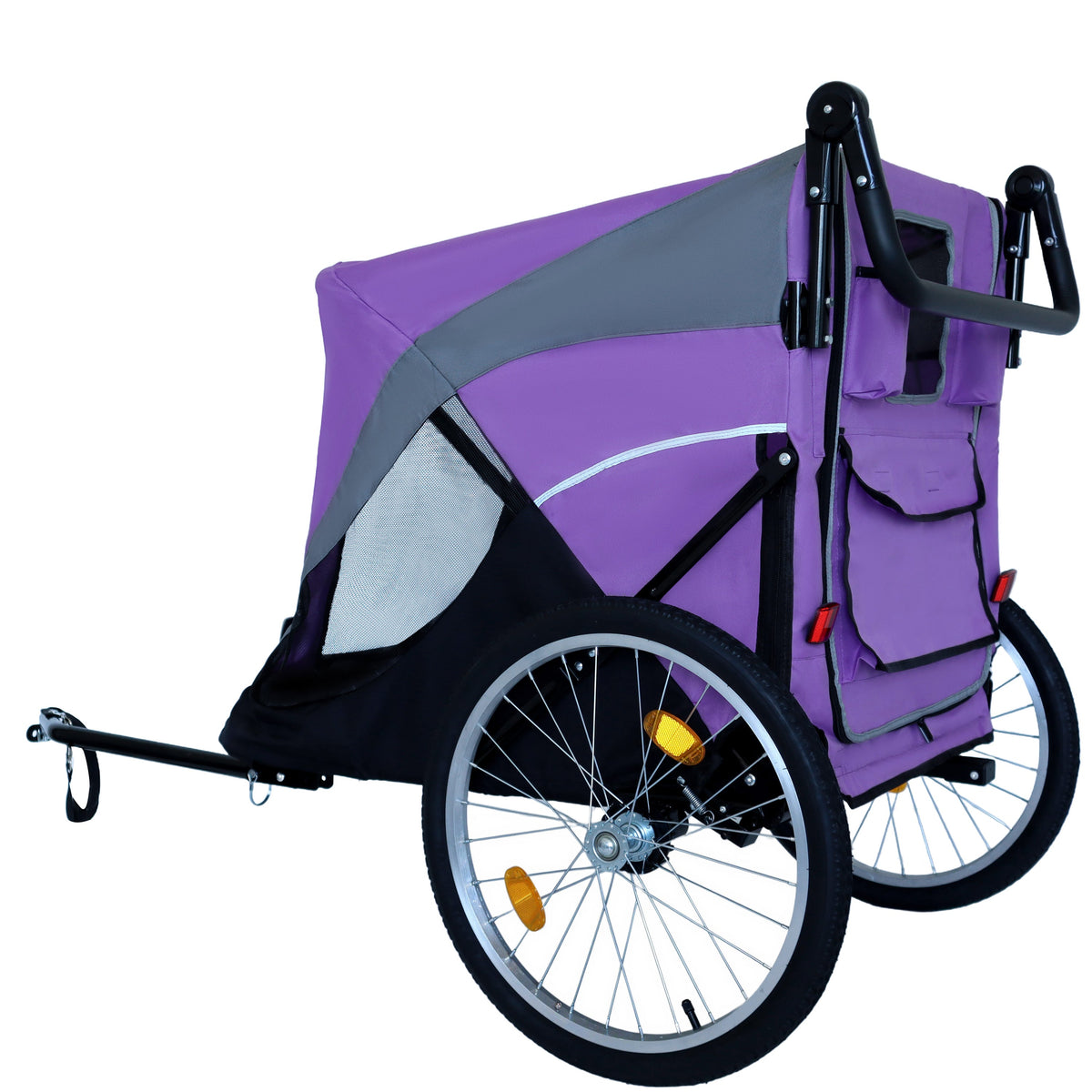 2-in-1 Bike Trailer & Push Cart for Pets - Detachable Bike Hitch & Push Handle Included - Quick Release Wheel, Internal Leash, Dual Cup Pockets and Underneath Storage Bag, Holds Pets Up to 100 lbs