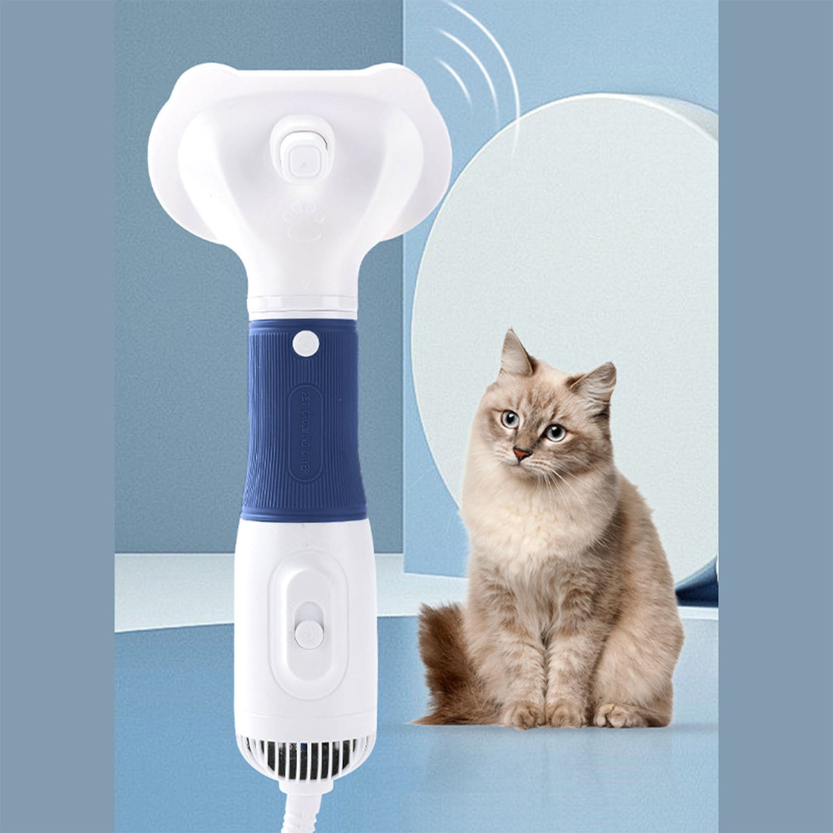 Pet Hair Dryer With Slicker Brush Low Noise 600W 3 Temperature Adjustable 3 In 1 Grooming Dog Blow Dryer For Cats Navy