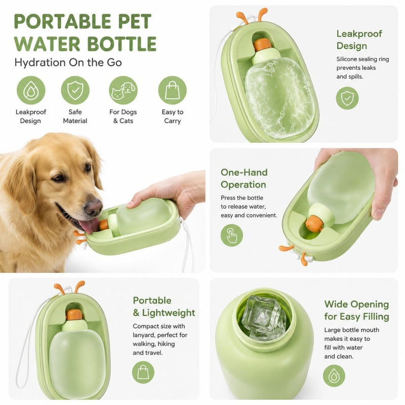 Portable Pet Water Bottle With Cute Antlers Food Grade, BPA Free, Leak Proof Travel Cup For Dogs, Durable, Easy-to-Clean Outdoor Water Dispenser With Lanyard.