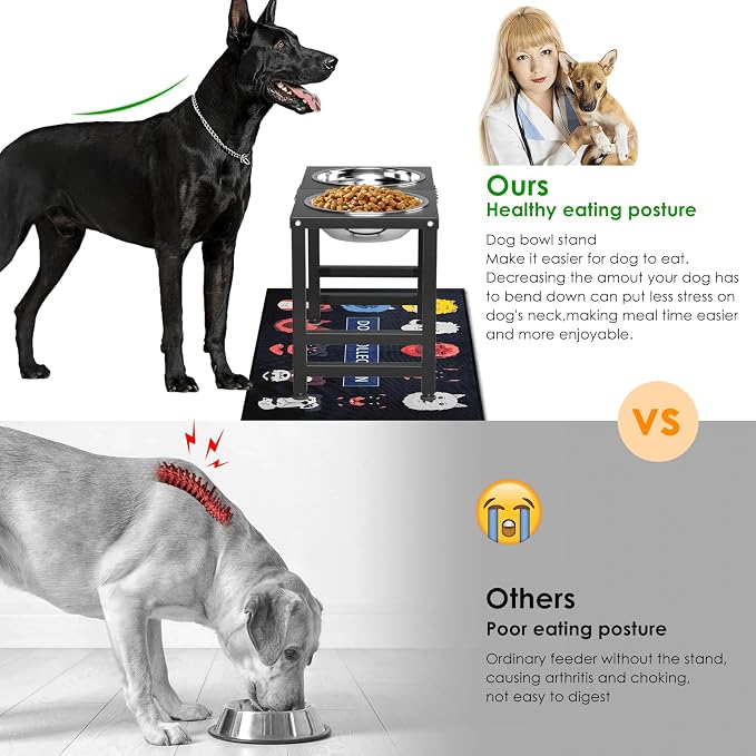 ADENGL Metal Elevated Dog Bowl for Large ๐๐๐ซ๐ ๐ Raised Bowl Stand with Sprill Proof Mat and 2000ML Pet Bowls, Food & Water Bowls 16" Tall Dog Feeder for Large Breed