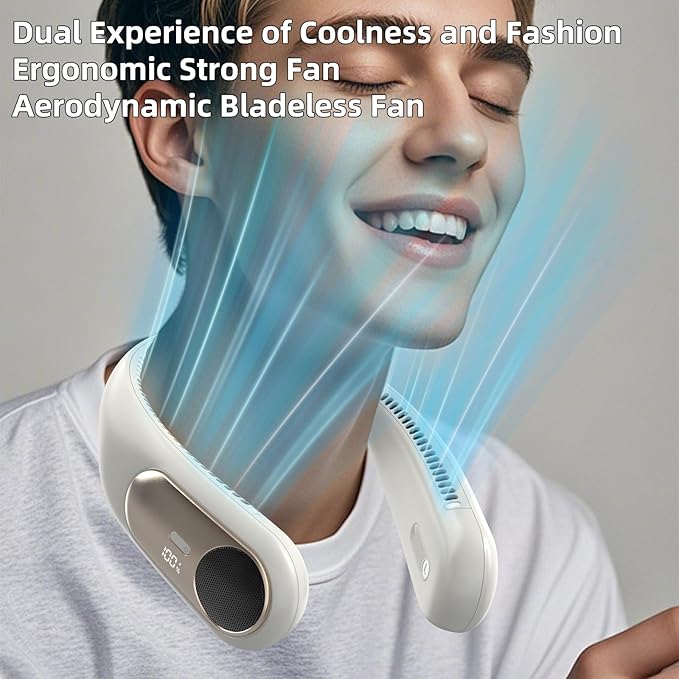Portable Neck Fan, Personal Wearable Bladeless Fan, LED Display, 6000mAh USB