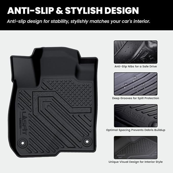 LASFIT Floor Mats for Honda HRV 2027 2026 2025 2024 2023 Sport/LX/EX-L (Gasoline & Hybrid) & for Acura ADX 2025-2026, All Weather TPE Custom Fit HR-V Floor Liner, 1st & 2nd Row, Black