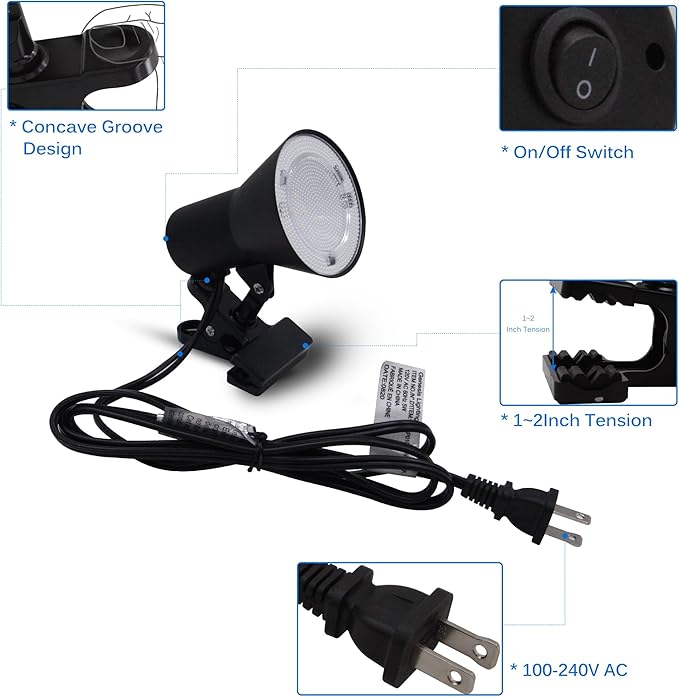 LED Clip-on Desk Lamp, 360° Adjustable Clamp Desk Light with Switch, 5W 280LM 4000K Cool White Small Table Light Plug-in for Home Office, Study, Dorm, ETL Listed