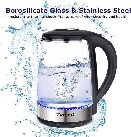 TOPWIT Electric Kettle Glass Hot Water Kettle, 2.0L Water Warmer, BPA-Free