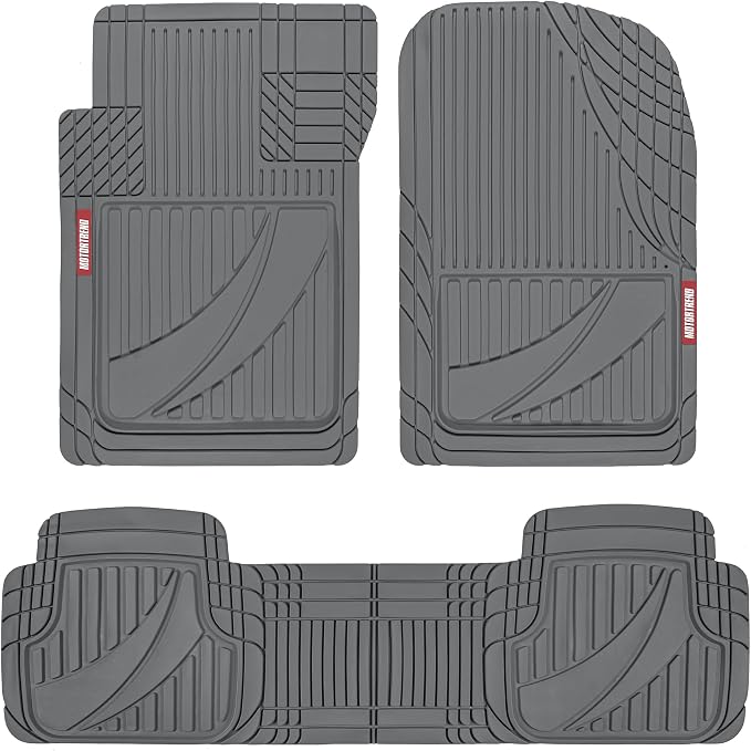 Motor Trend FlexTough™ Advanced Gray Rubber Car Floor Mats – Heavy Duty Trim to Fit All Weather Floor Mats for Cars Truck SUV - Automotive Car Interior Floor Liner Protection - Universal Fit