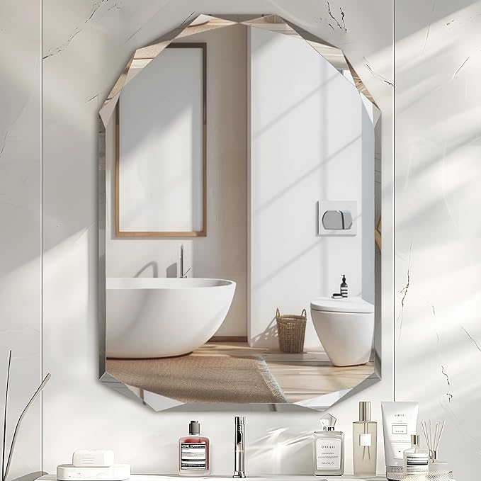 Suidia Bathroom Mirror, Frameless Bathroom Mirror