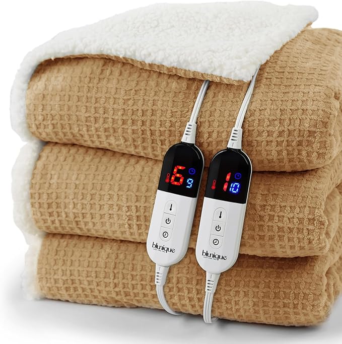 Heated Blanket Electric Blanket King Waffle, 90x100 Inches Dual Controllers