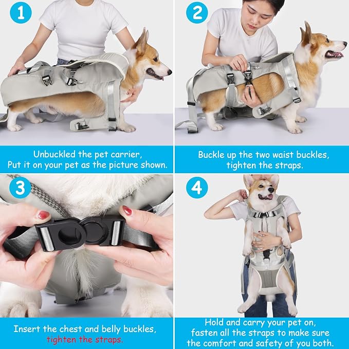PetBonus Pet Front Dog Carrier Backpacks, Adjustable Pet Backpack, Legs Out Easy-fit Puppy Chest Carrier for Medium Small Dogs, Hands Free for Hiking, Cycling (Grey, XL) | Hands Free, Adjustable, Safety Strap, Walking Hiking Cycling Motorcycle bag, For...
