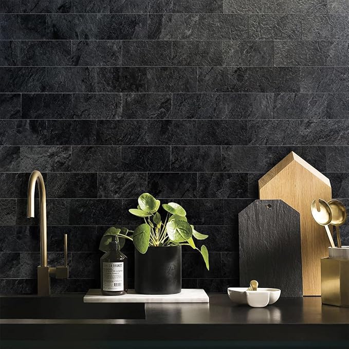 AULIGET 200 Pieces Black Slate Peel and Stick Backsplash Wall Tiles, Laundry