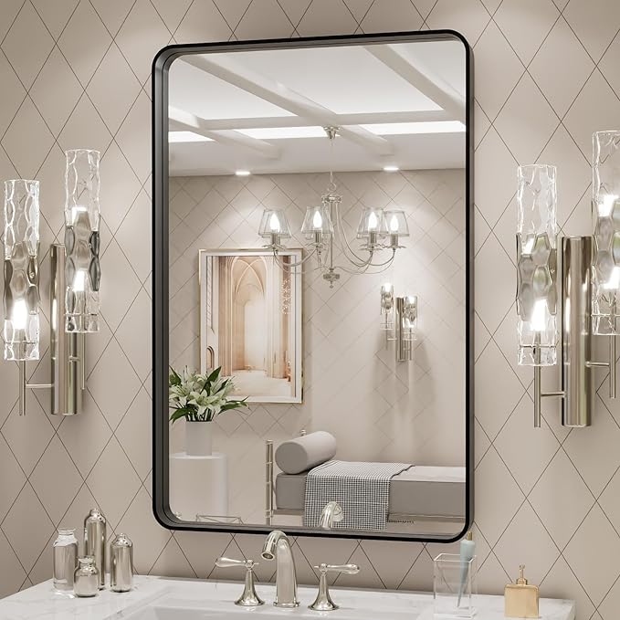 LOAAO 20X28 Inch Black Metal Framed Bathroom Mirror
