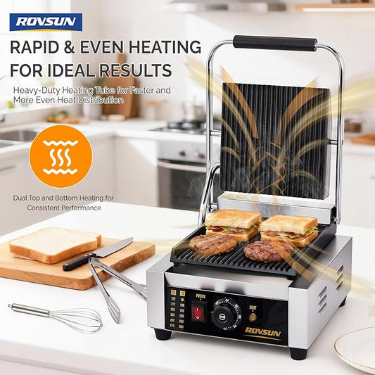ROVSUN 811 Commercial Panini Press Grill, 1800W Stainless Steel Electric