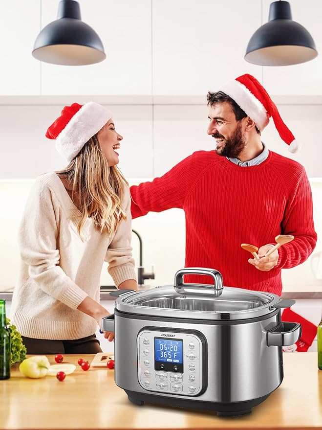 HOUSNAT Slow Cooker, 10 in 1 Programmable Cooker, 304 Stainless Steel Rice
