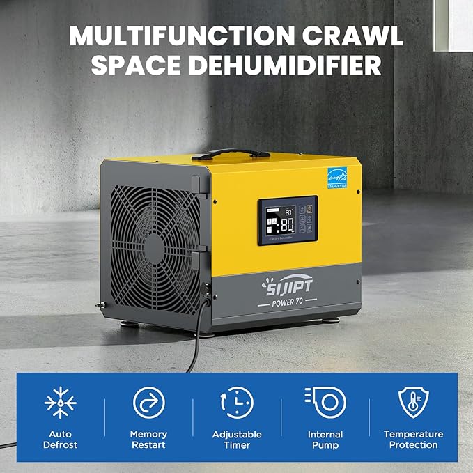 Crawl Space Dehumidifier with Pump, Sijipt 70 Pints Commercial Dehumidifier