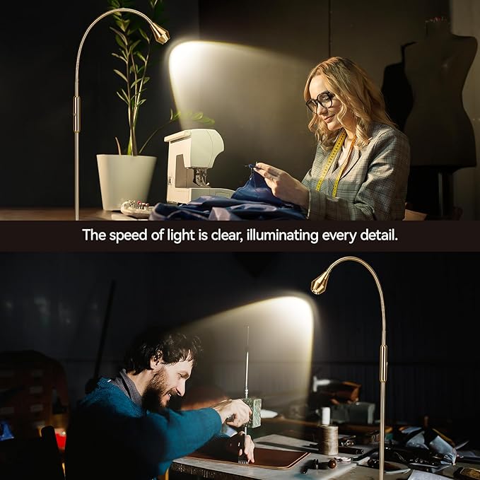 SUNMORY Adjustable LED Beam Floor Lamps for Living Room, Reading Lamp with Flexible Gooseneck, Dimmable Zoomable Spotlight, Work Light, Touch Control, Task Crafting Standing Lamp for Office Bedroom