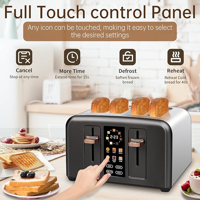 SEEDEEM Toaster 4 Slice, Stainless Toaster & Touch Control, LCD Display