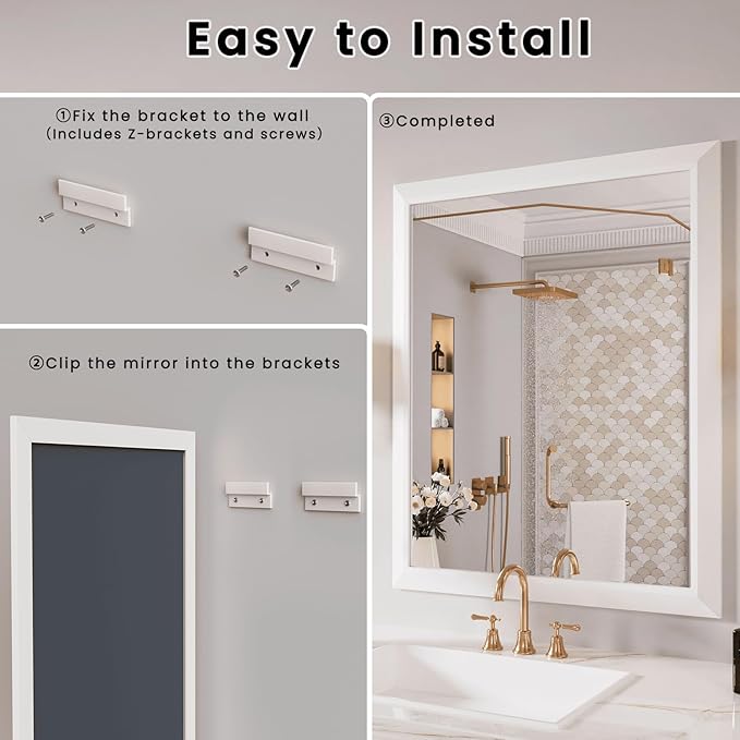 Amorho Bathroom Mirror, 44x36 Inch White Framed Bathroom Mirrors