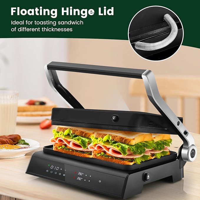 ARLIME Panini Grill Press Sandwich Maker, 180 Degrees w/5 Auto Cooking Modes &