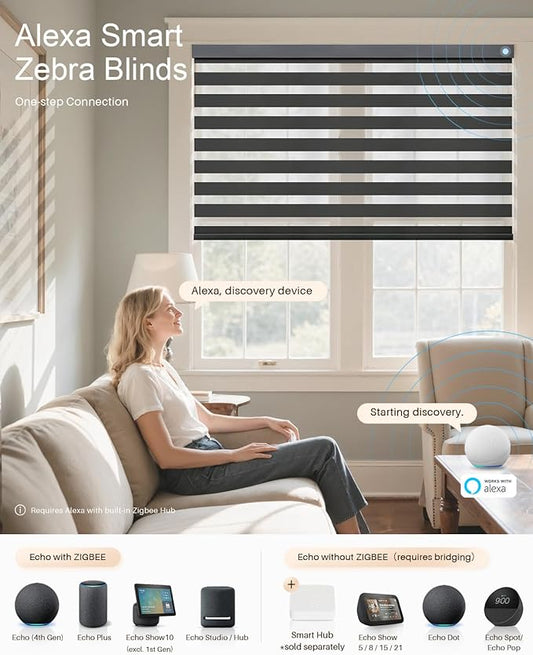 Smart Zebra Blinds for Windows, Alexa Motorized Blinds
