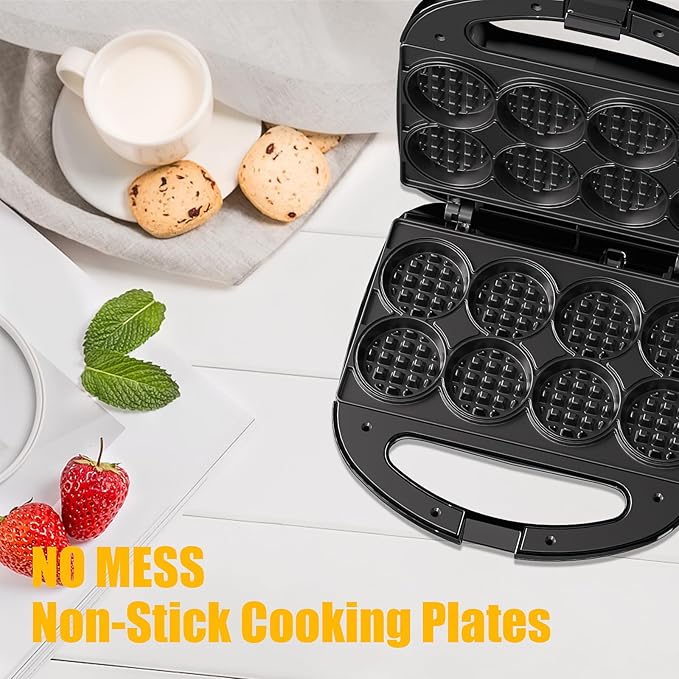 OSTBA Mini Waffle Maker: 750W Powerful Heating, Cooks 8 Waffles at Once