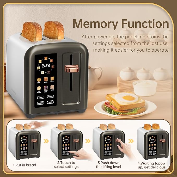 SEEDEEM Toaster 2 Slice, Full Touch Control Stainless Toaster, LCD Display