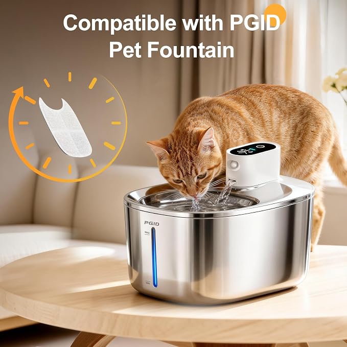 Replacement Filters and 4 Packs Sponges for 152oz/4.5L PGID Cordless Cat Water Fountain(C004