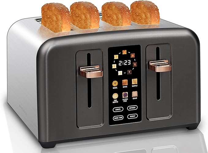 SEEDEEM Toaster 4 Slice, Stainless Toaster & Touch Control, LCD Display
